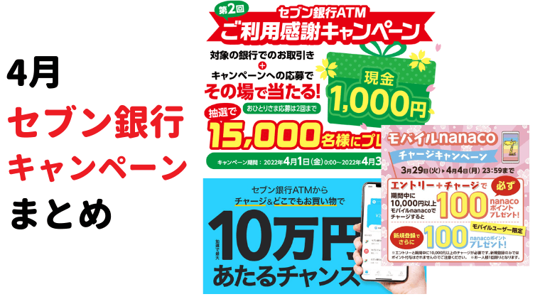 4月セブン銀行ＡＴＭで1000円当たるキャンペーン開催中！Kyashお得コンボも！